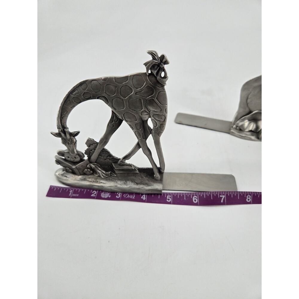 Whimsical Vtg 90s Etain Zinn Seagull Pewter Giraffe Elephant Storytime Bookends - Picture 13 of 16
